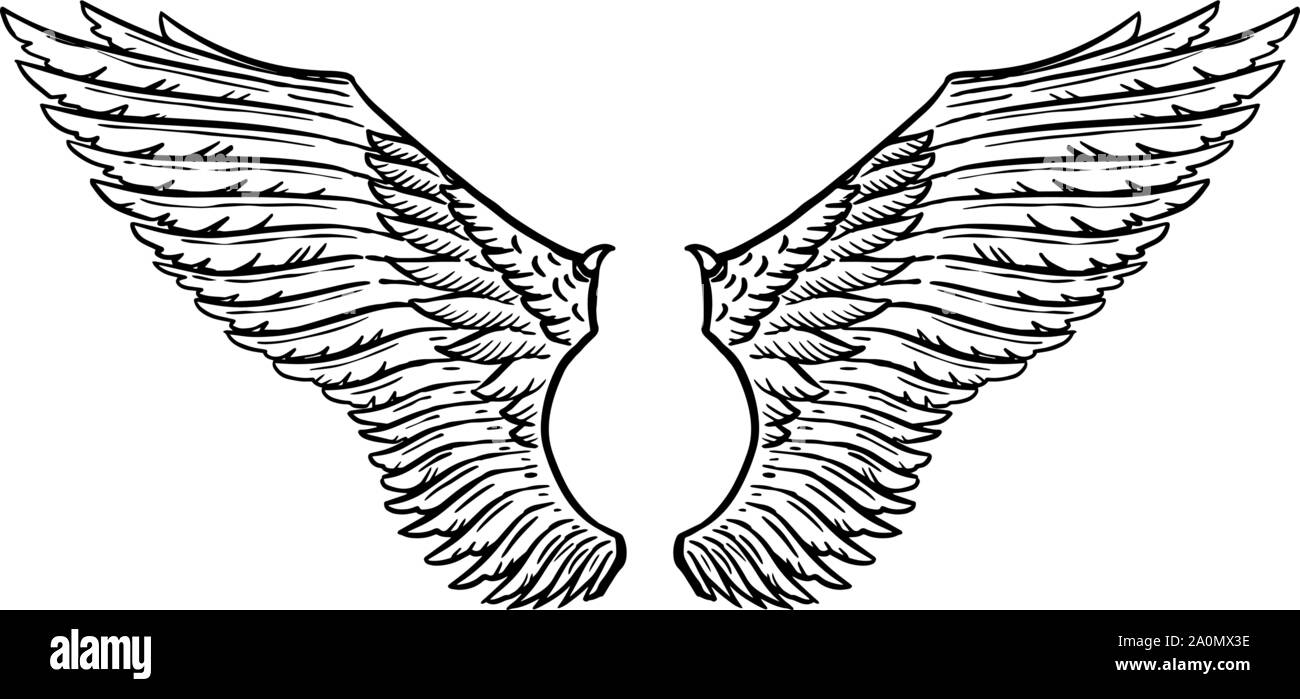 Angel wing in vintage style. Template for tattoo and emblems, t-shirts and  logo. Emblem for stickers. Engraved sketch. Vector illustration Stock Vector  Image & Art - Alamy