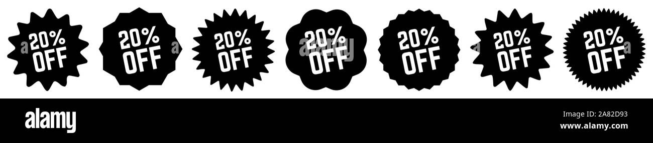 20 Percent Off Discount Tag Black Special Offer Icon Sale Sticker