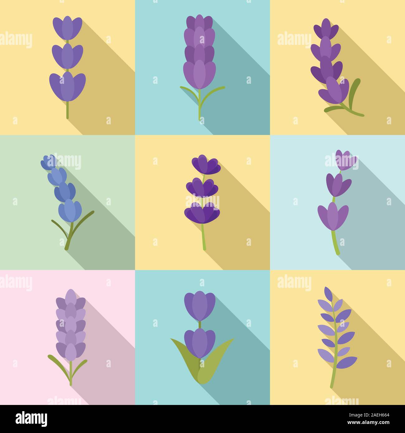 Lavender icons set. Flat set of lavender vector icons for web design