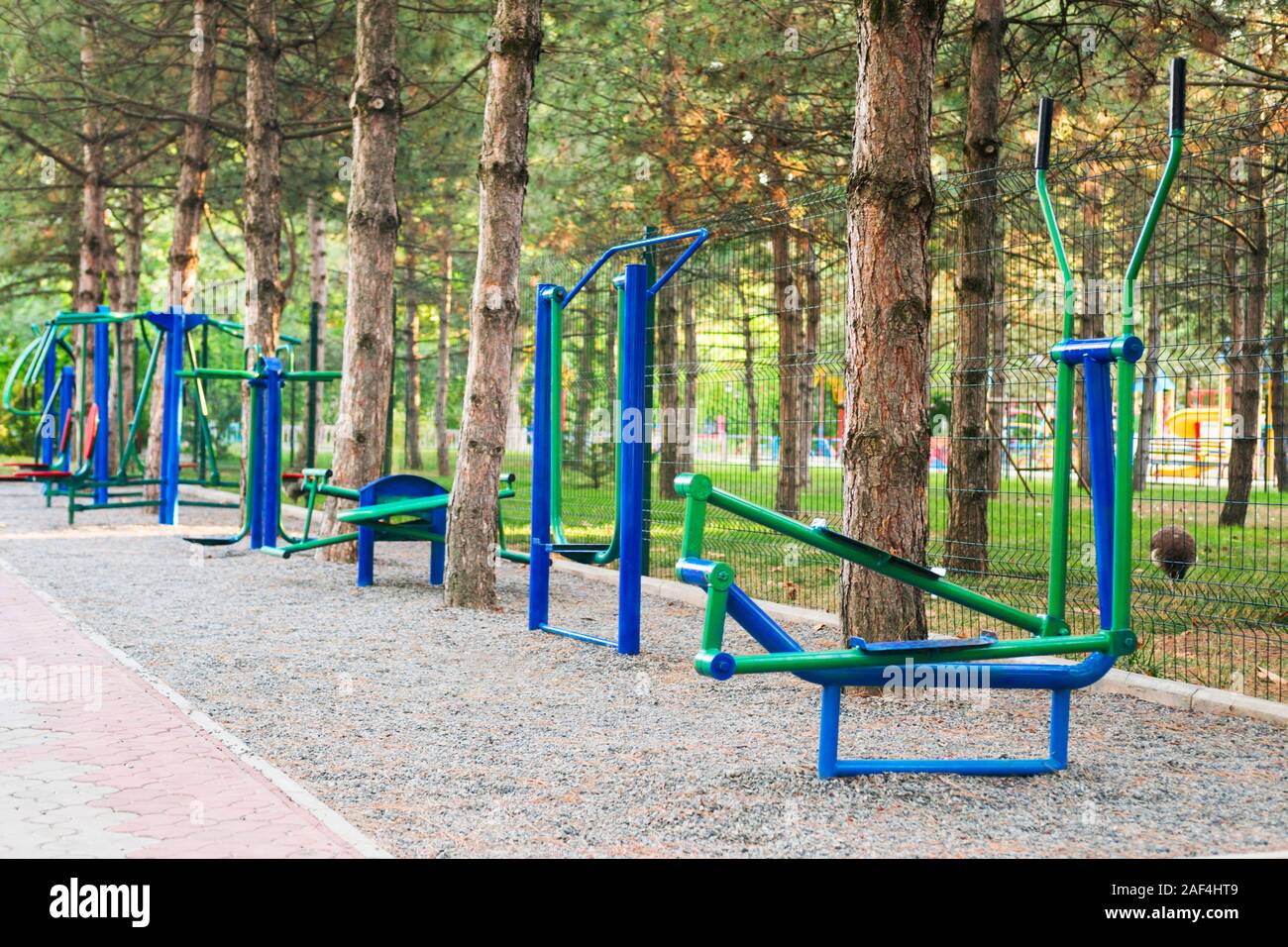 Exercise Stations In Public Park Free Outdoor Gym Close Up Outdoors