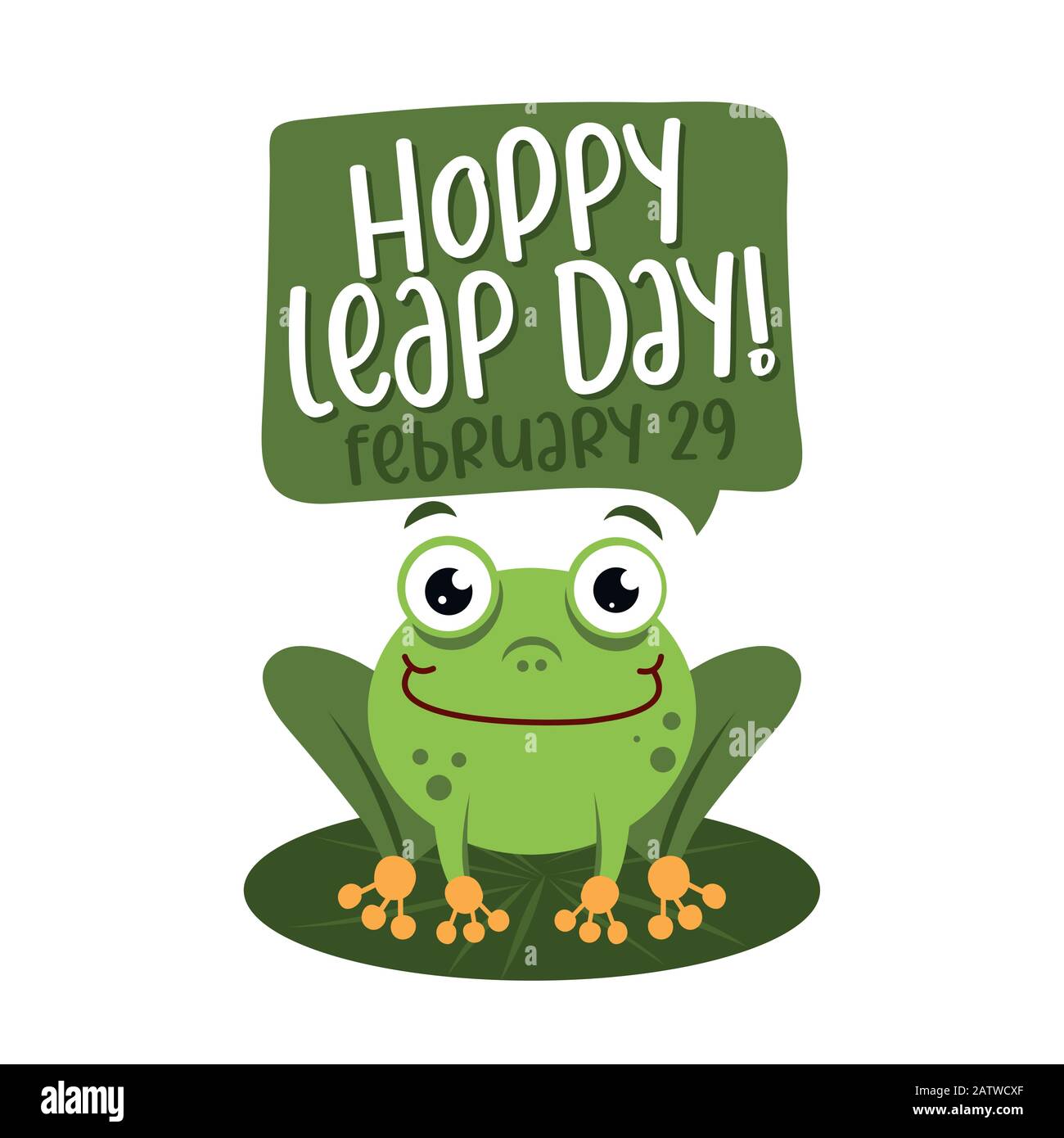 Hoppy leap day leap year 29 February calendar page with cute frog