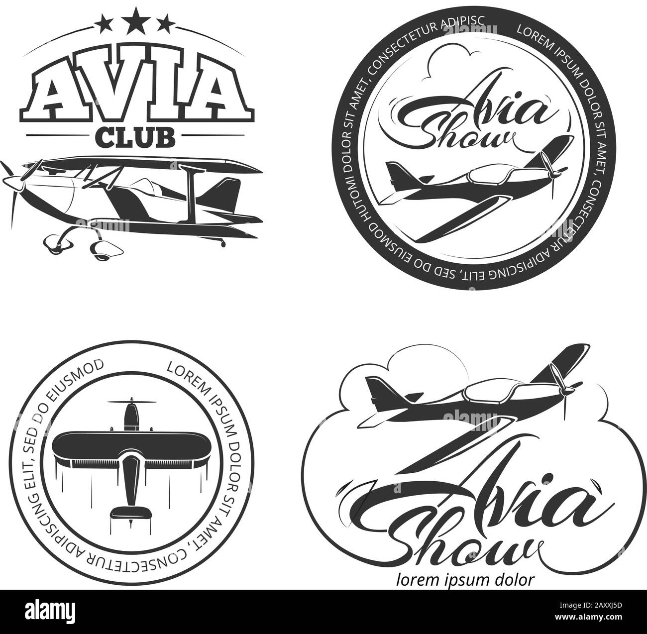 Aviation And Airplane Vector Logo Set Avia Club Badges Avia Show