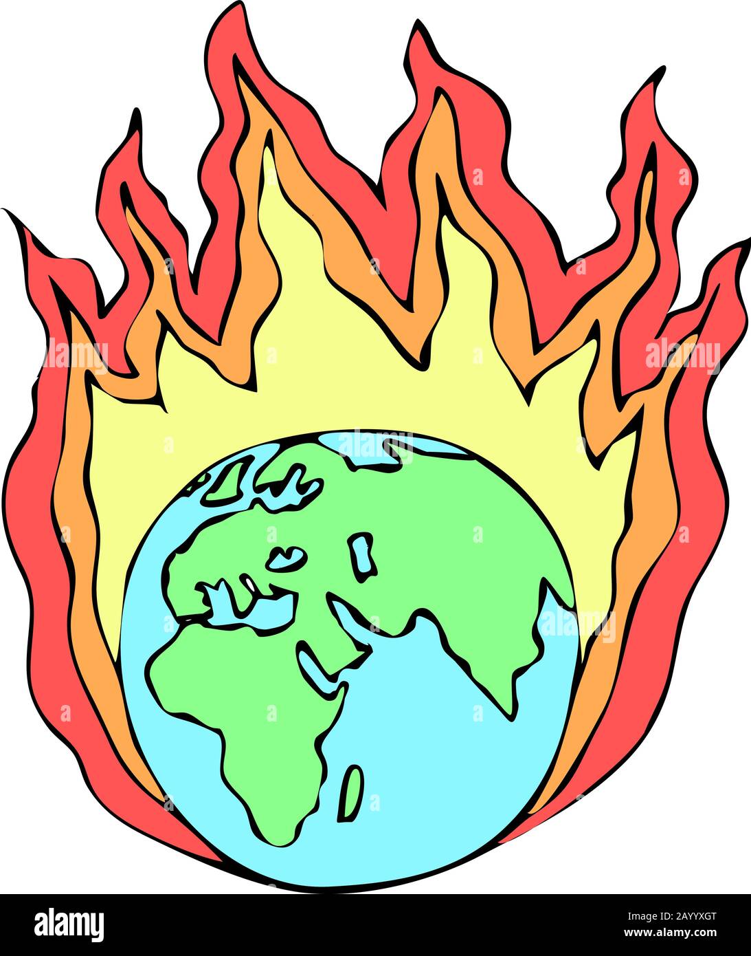 The Earth on fire vector illustration for climate change/global