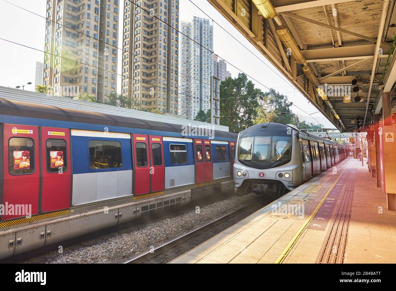 HONG KONG, CHINA - CIRCA JANUARY, 2019: an MTR train on Sha Tin. Sha ...