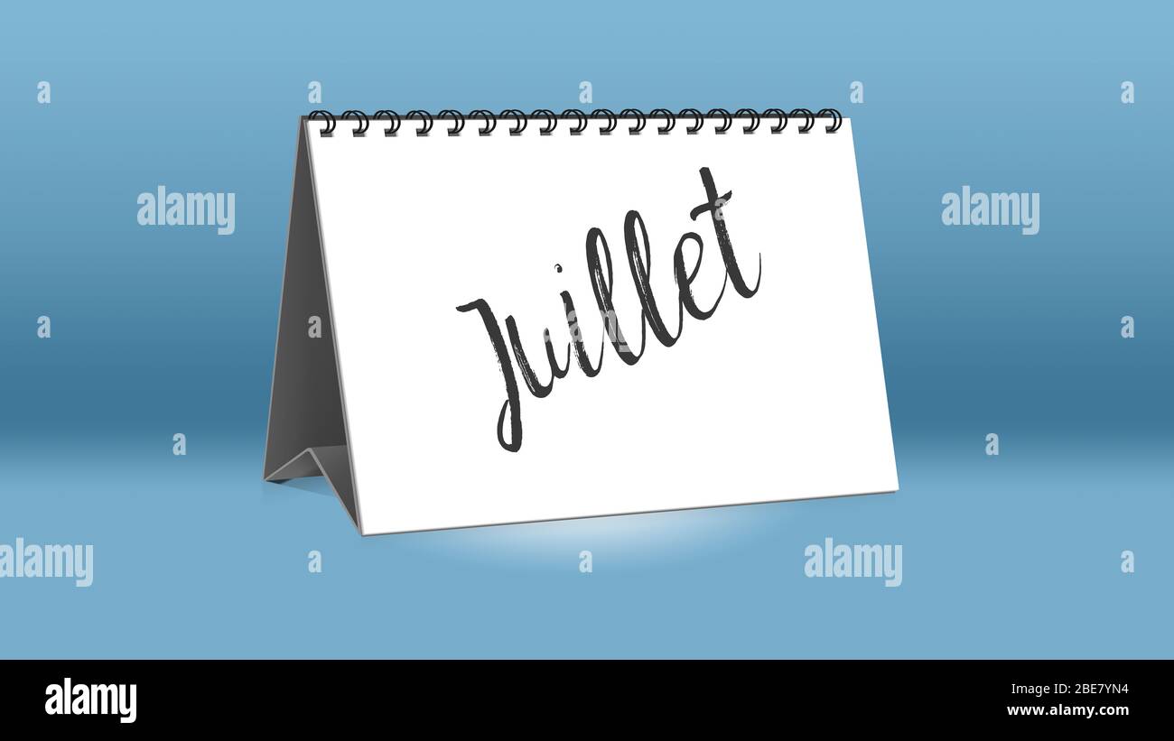 A calendar for the desk shows the French month of Juillet (July in