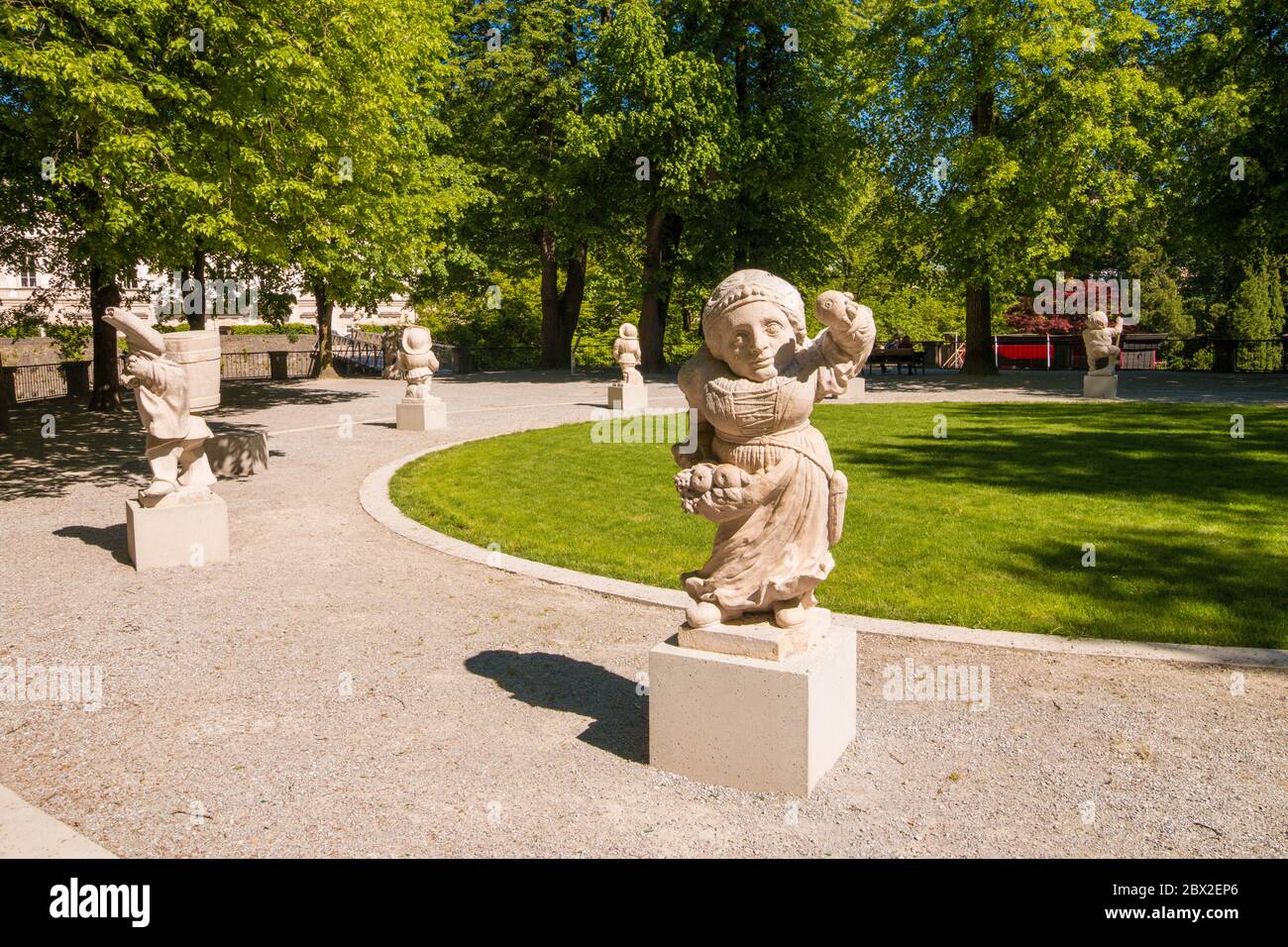 Salzburg Austria May 7 2020 White Marble Sculptures Of Dwarfs In The Dwarf Garden 