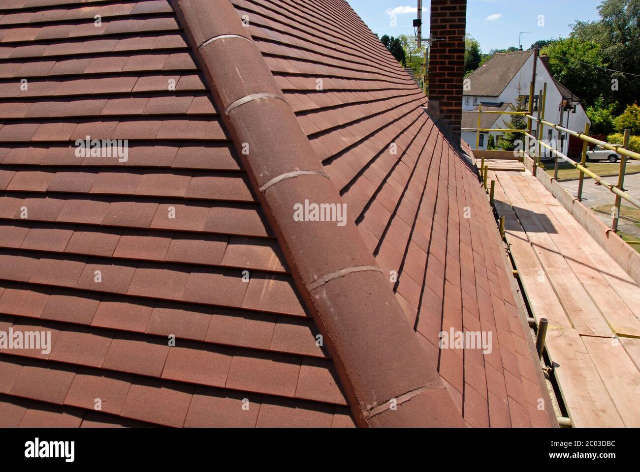 Covered Corner Of Domestic House Roof During Re Roofing Process Kent England 2C03DBC 
