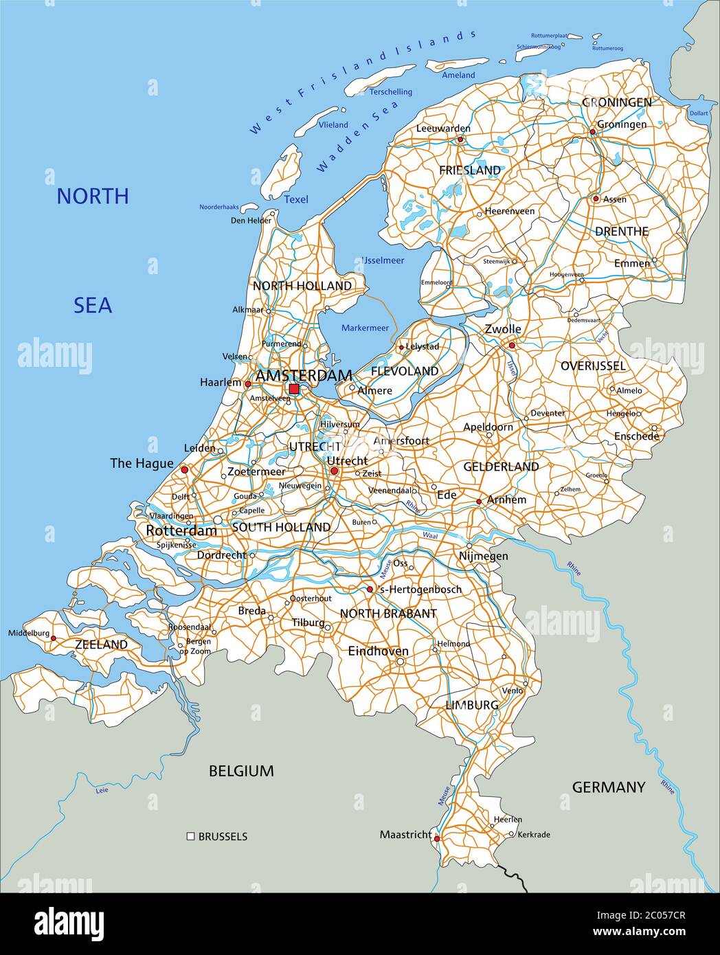 High detailed Netherlands road map with labeling Stock Vector Image ...