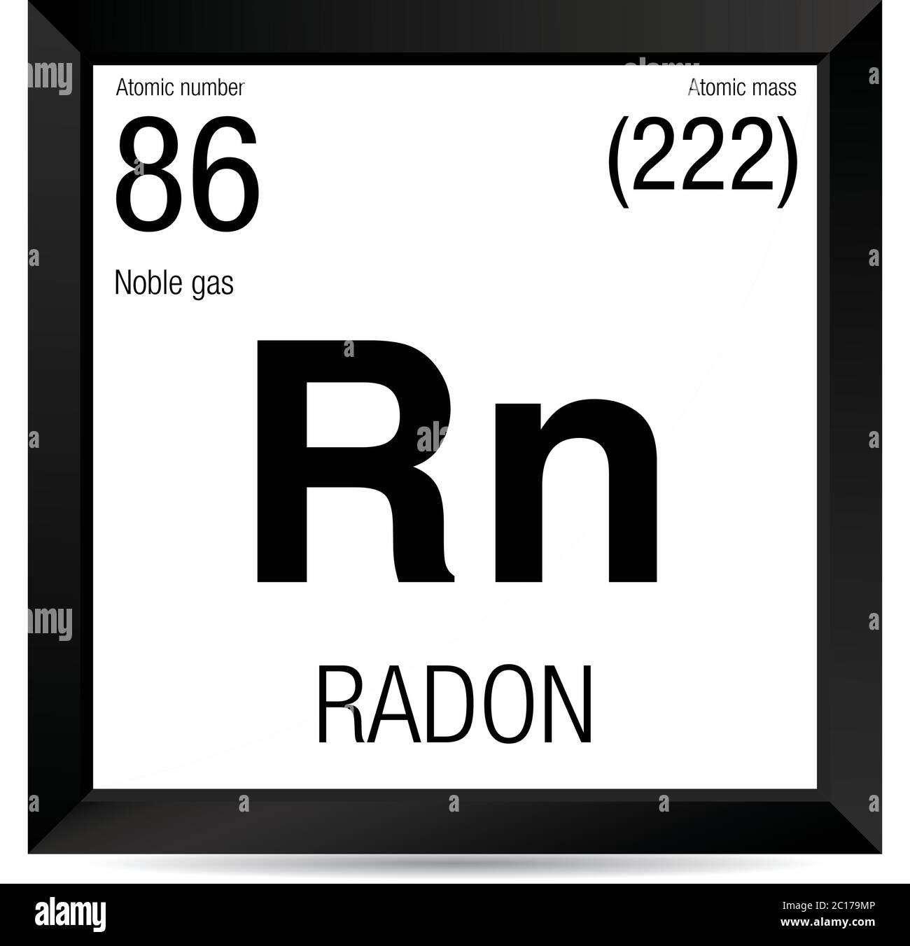 Radon symbol. Element number 86 of the Periodic Table of the Elements -  Chemistry - Black square frame with white background Stock Vector Image &  Art - Alamy