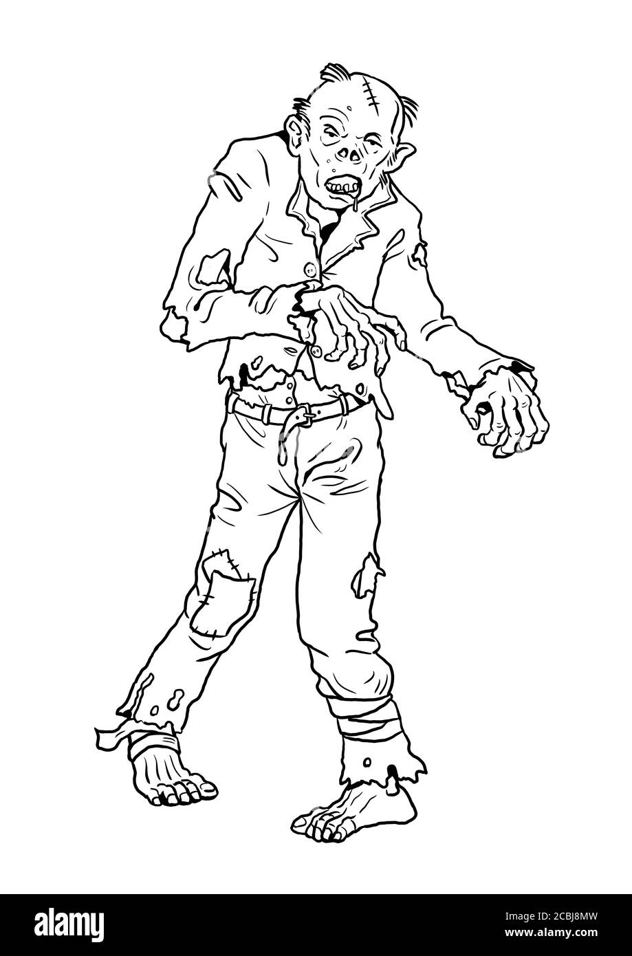 Halloween drawing -comic zombie. Coloring template. Undead revenant