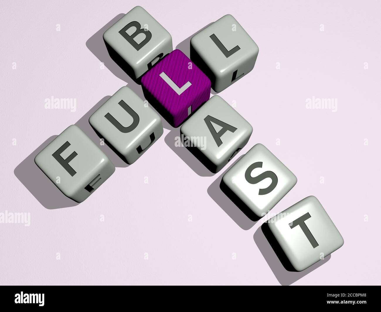 full blast crossword by cubic dice letters 3D illustration Stock Photo