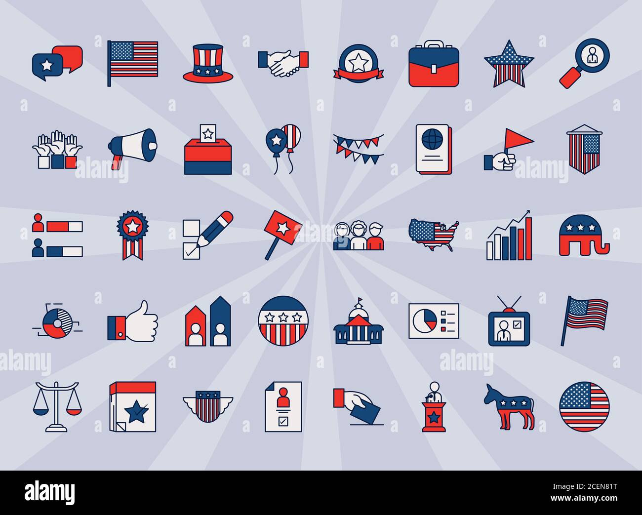 icon set of elections and usa flags over white background, line and ...