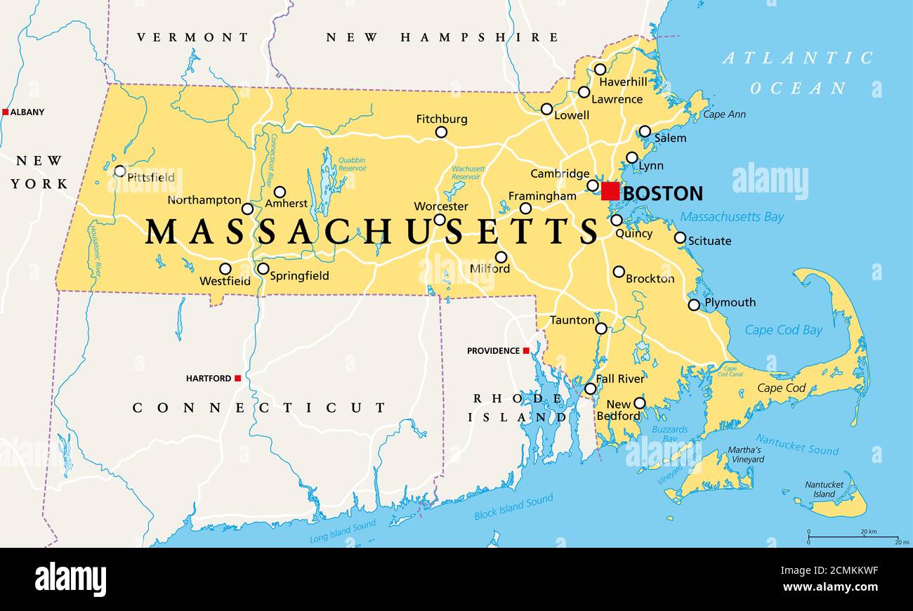 Massachusetts Political Map With Capital Boston Commonwealth Of Massachusetts Ma Most 0214