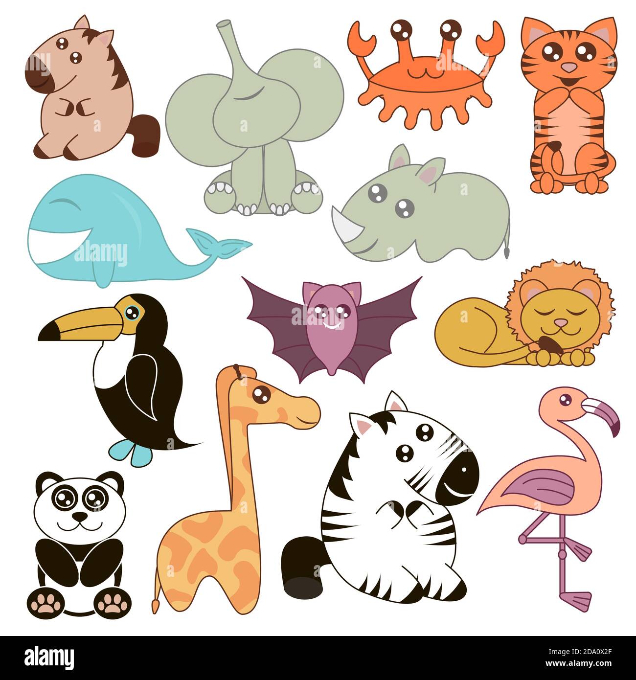 Vector illustration of cute animals set in cartoon flat style Stock ...
