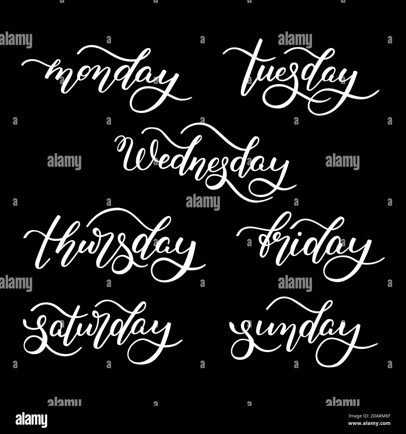 Lettering Days Of The Week Monday Tuesday Wednesday Thursday Friday Saturday Sunday 