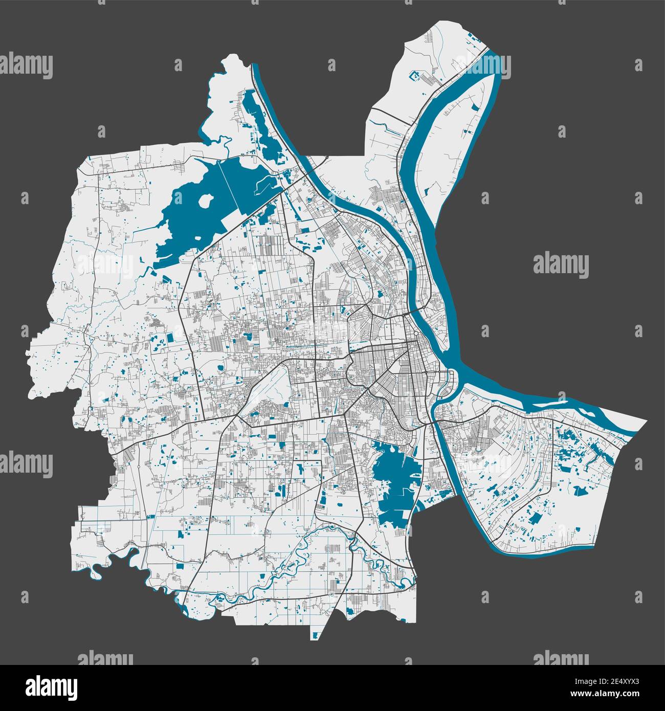 Phnom Penh Map Detailed Map Of Phnom Penh City Administrative Area Cityscape Panorama Royalty Free Vector Illustration Outline Map With Highways 2E4XYX3 