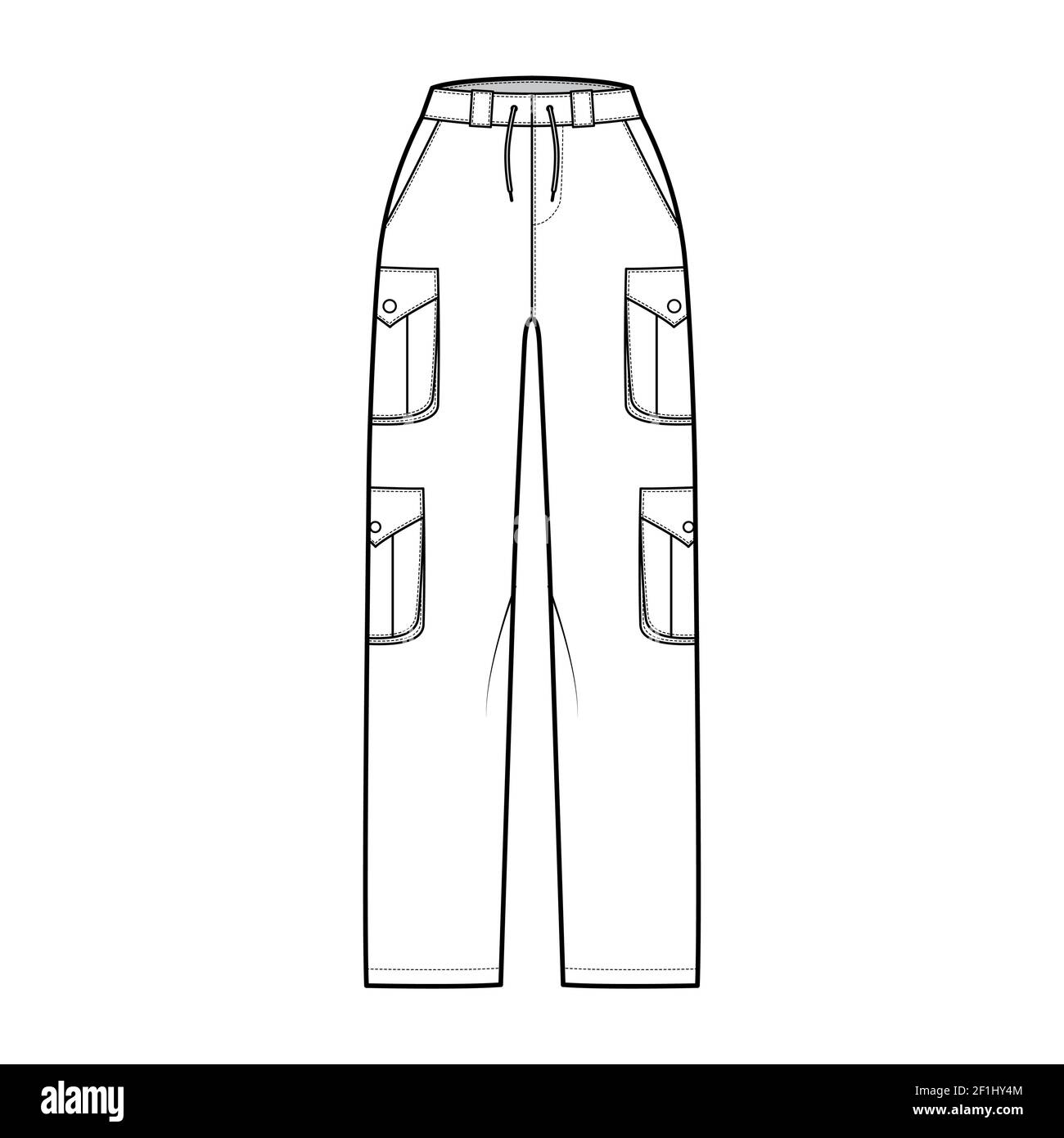 Set of cargo pants technical fashion illustration with normal waist ...