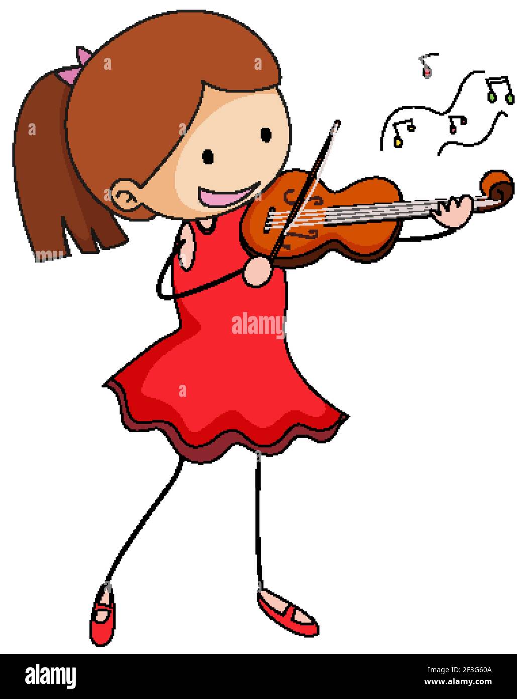 Cute Girl Playing Violin Doodle Cartoon Character Isolated Illustration