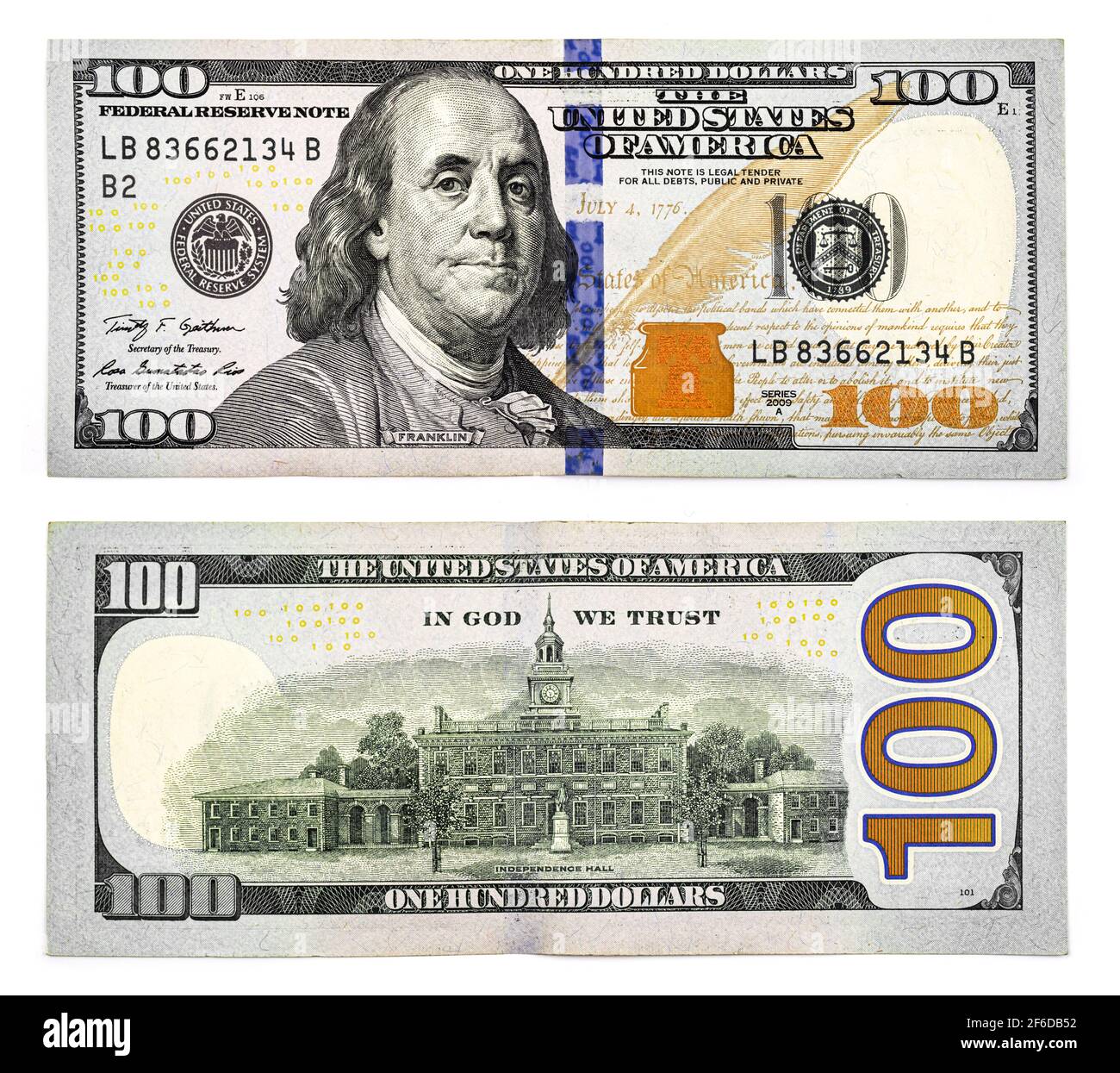 New one hundred dollar bill isolated on white background, American ...