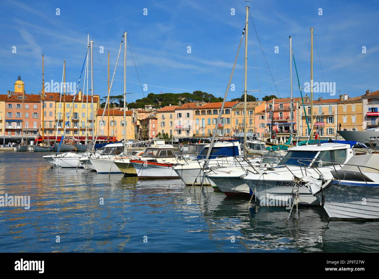 Scenic view of the Old Port with the typical Provençal architecture and ...
