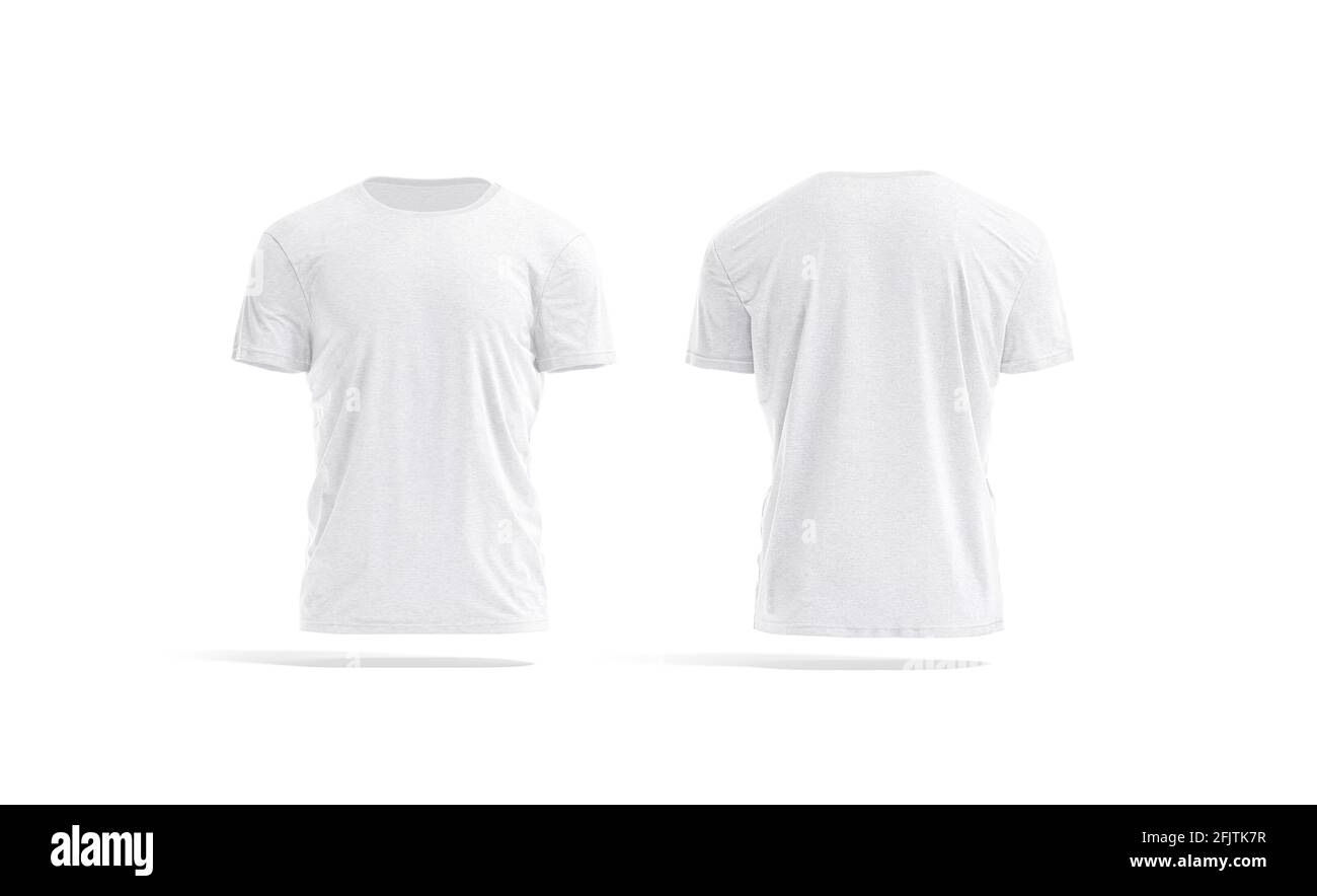Blank white wrinkled t-shirt mockup, front and back view, 3d rendering.  Empty cotton casual tee-shirt mock up, isolated. Clear unisex basic apparel  fo Stock Photo - Alamy