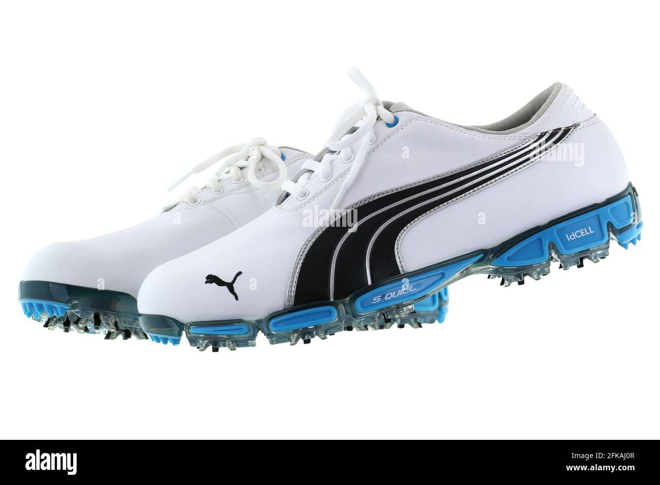 BANGKOK, THAILAND - APRIL, 2016 : A pair of PUMA Cell Fusion Golf Shoe with  replaceable spikes in black white blue color with forefoot and heel idCell  Stock Photo - Alamy