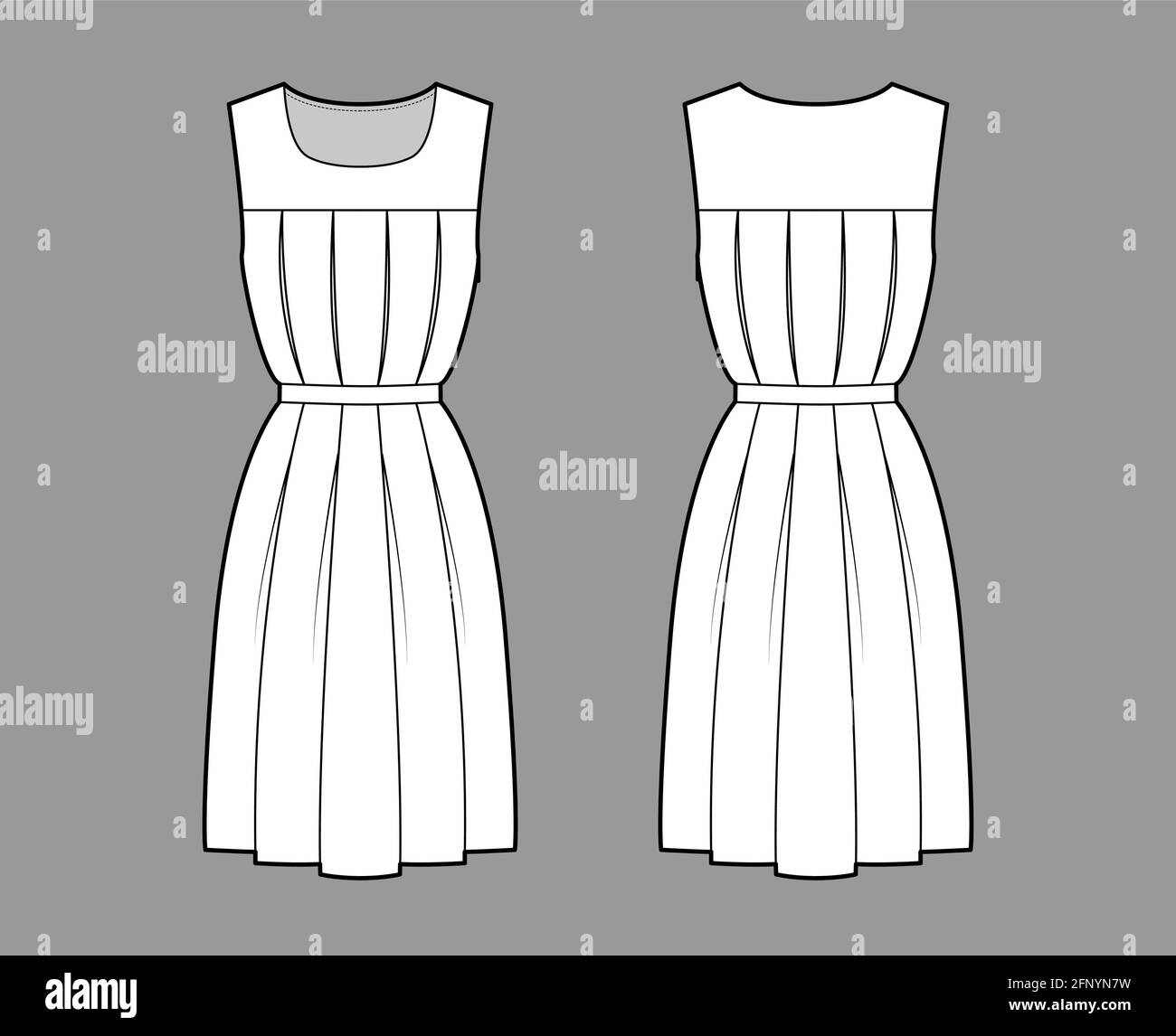 Dress gymslip technical fashion illustration with knee length A-line ...