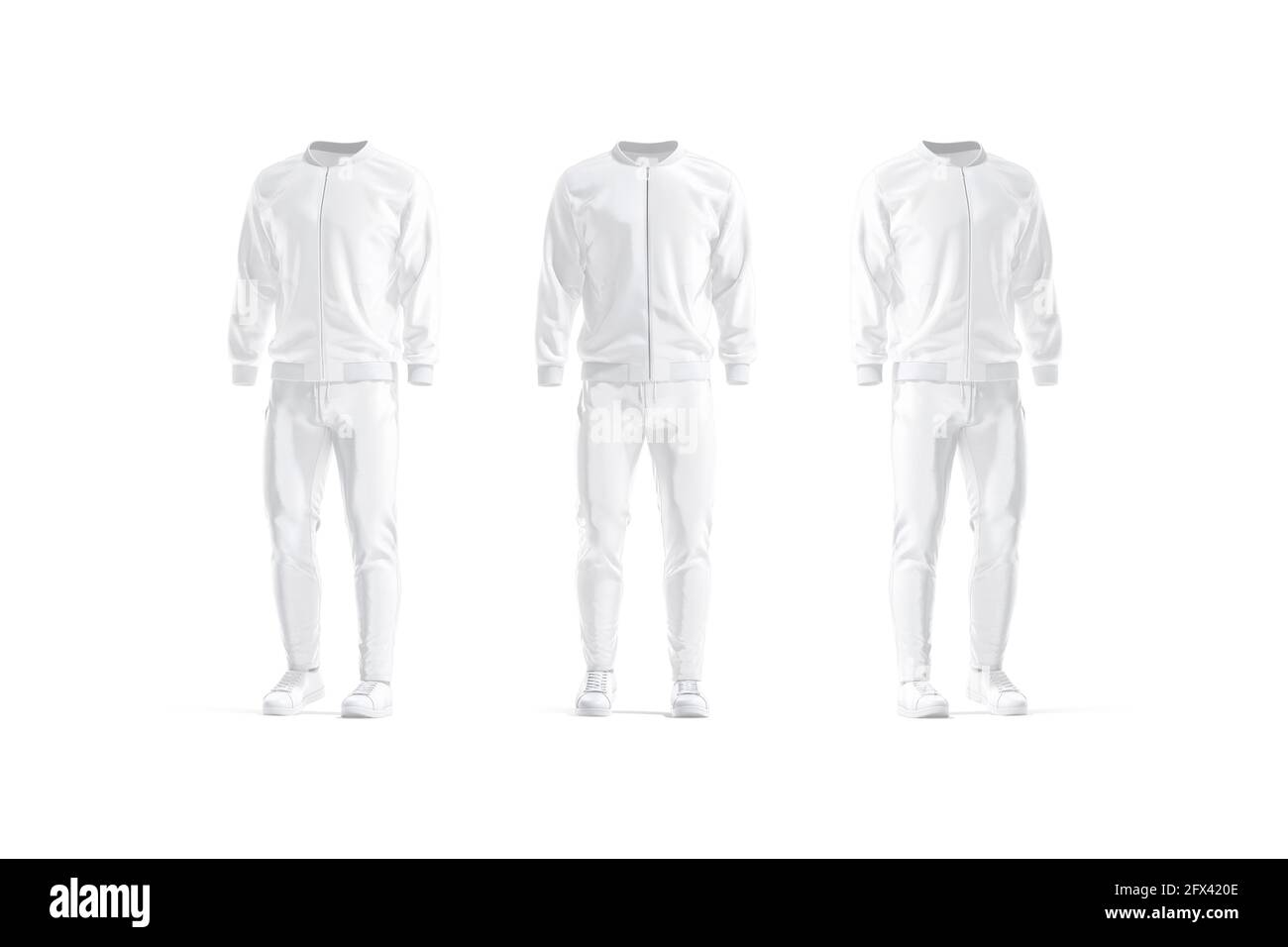 Blank white sport tracksuit mockup, front and side view, 3d rendering