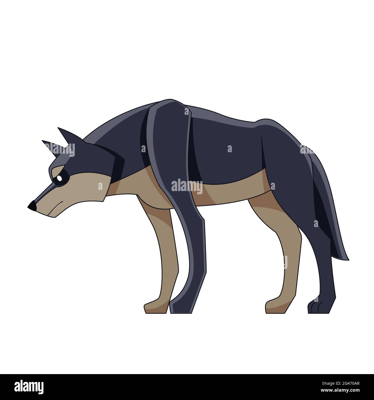 Black Wolf on the hunt. Canis lupus. Cartoon character of a dangerous ...