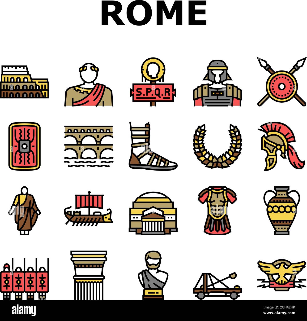 Ancient Rome Antique History Icons Set Vector Stock Vector Image And Art