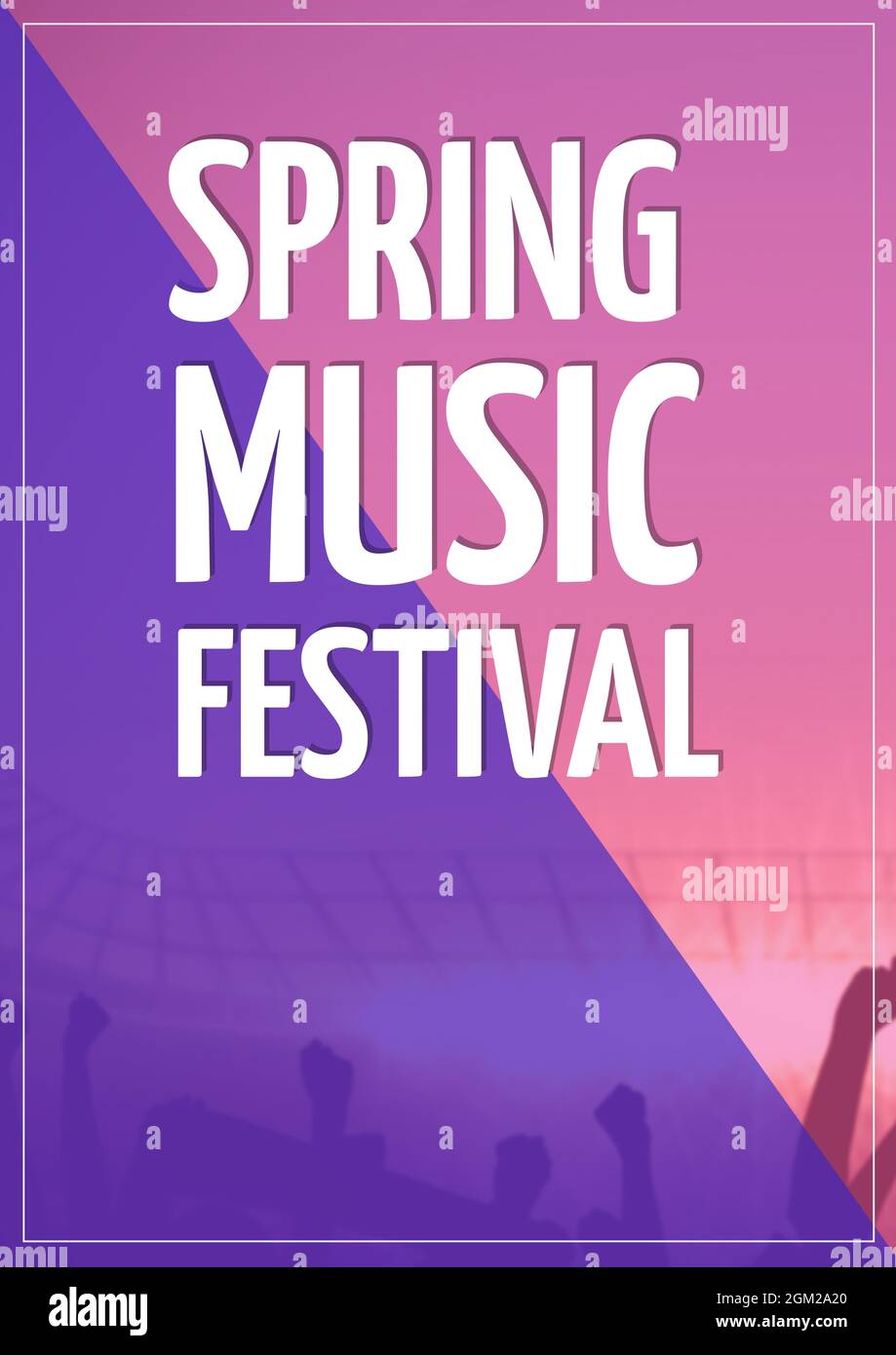 Spring music festival text against pink and blue dual done background