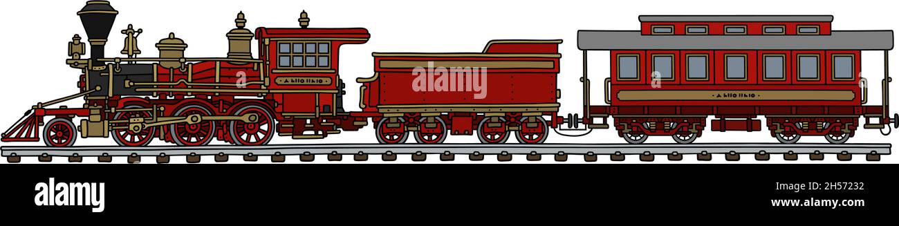 Hand drawing of a classic red american steam train - not a real model ...