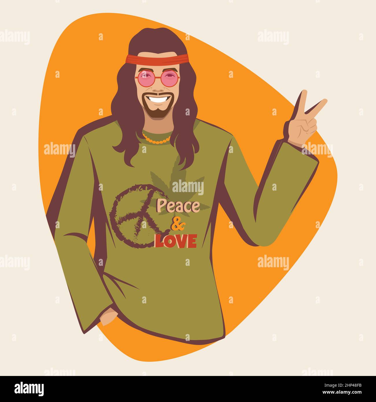 Hippie Shows The Peace Symbol Hippy Subculture Vector Illustration Stock Vector Image And Art 7668