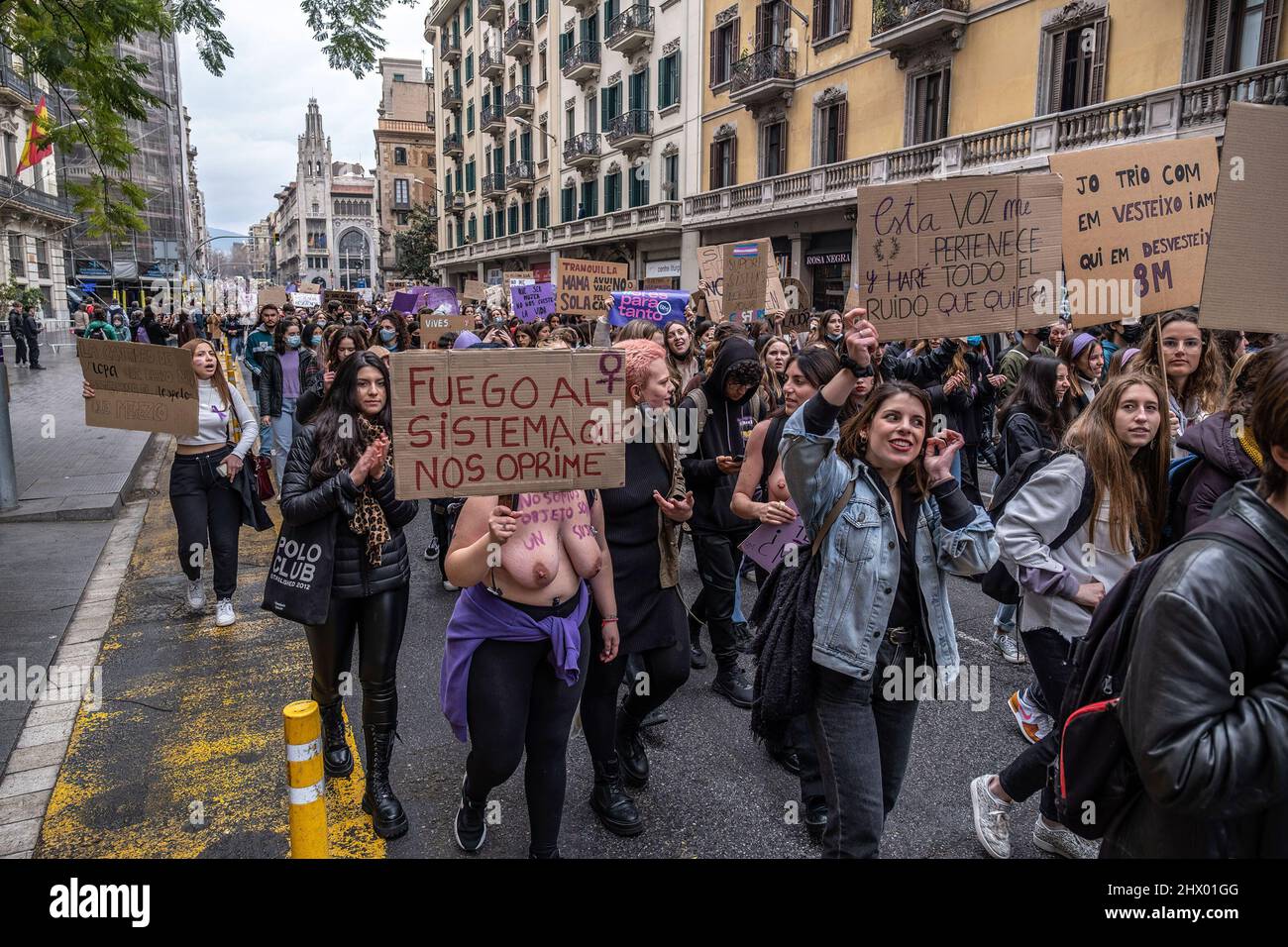Editors Note Image Depicts Nudity A Crowd Of Protesters Is Seen Holding Placards As They 