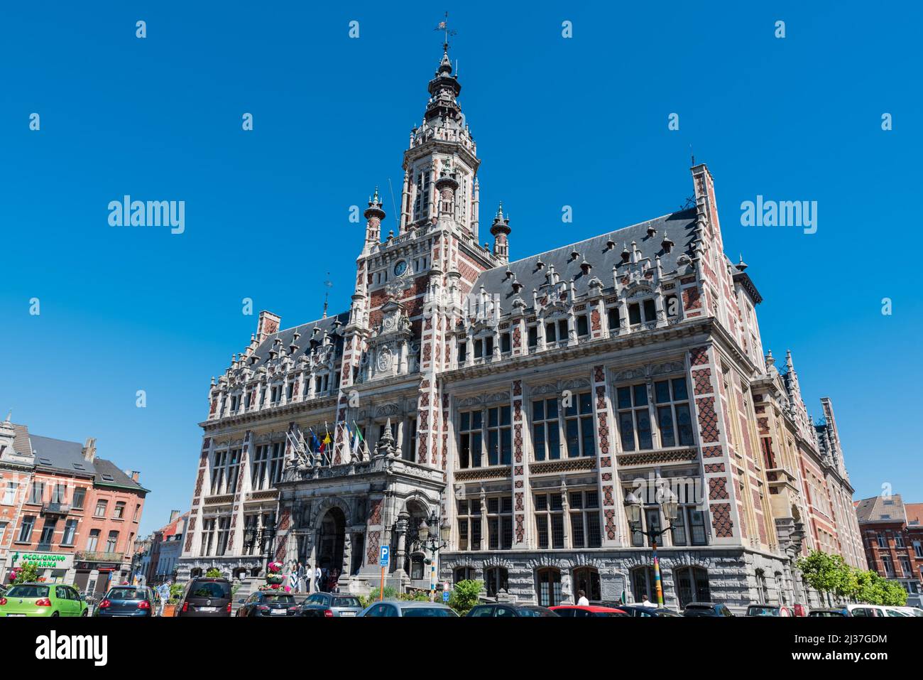Schaerbeek, Brussels, Belgium - The facade of the town hall in Neo ...