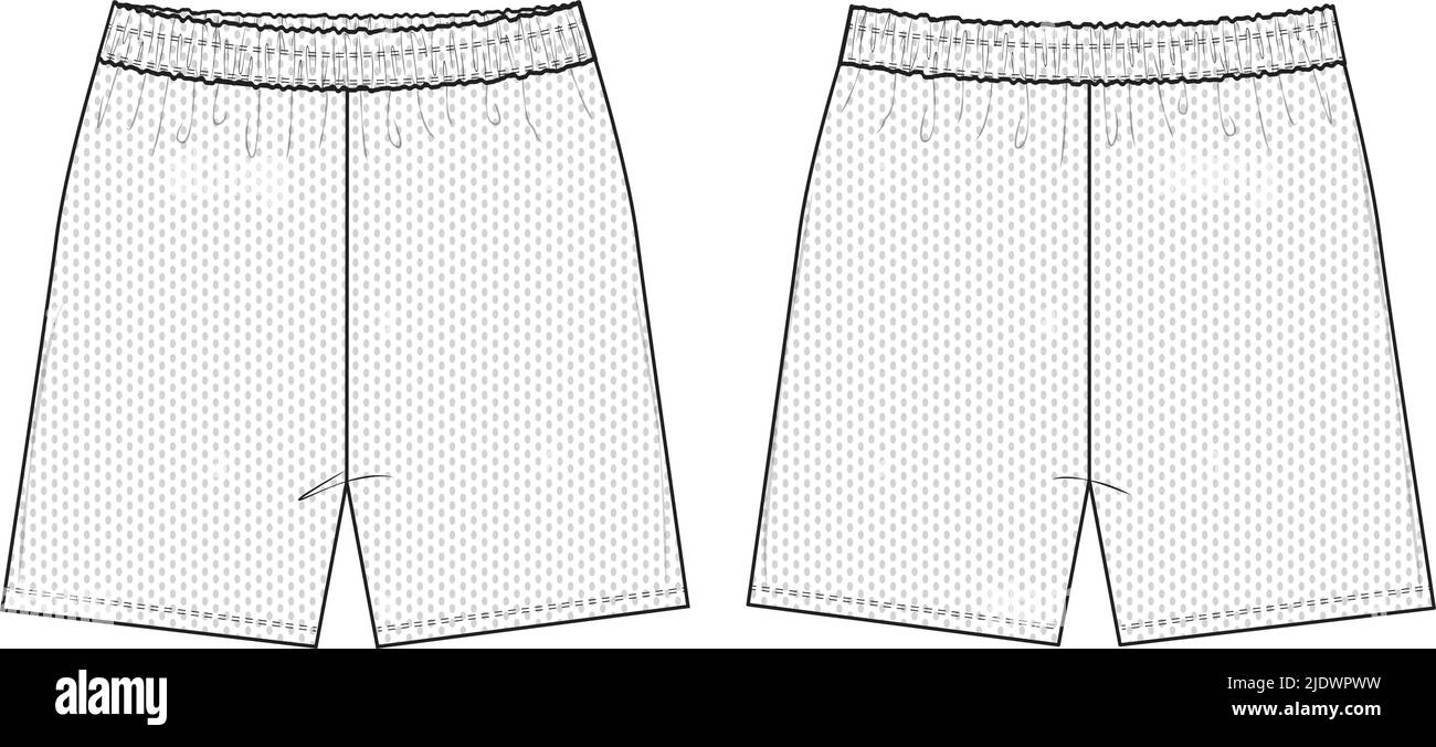 Mesh Shorts Flat Technical Drawing Illustration Blank Streetwear Mock ...