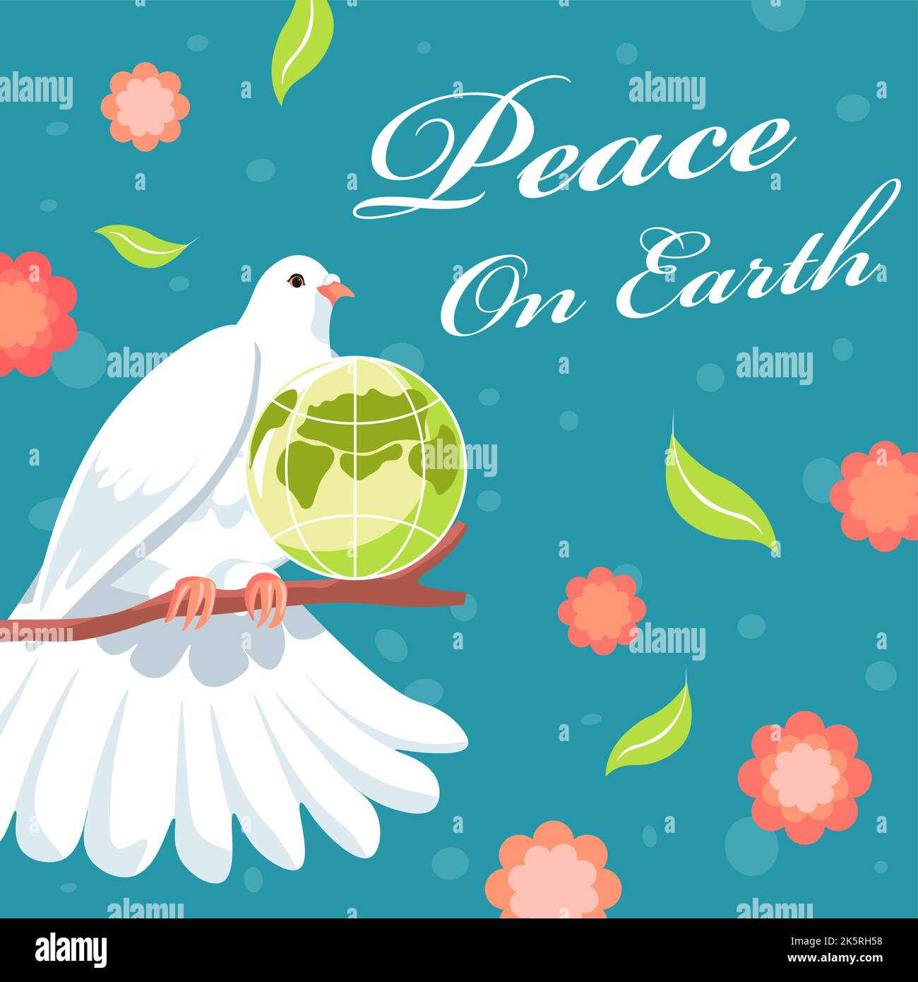 Peace on earth, dove with planet sitting on twig Stock Vector Image ...