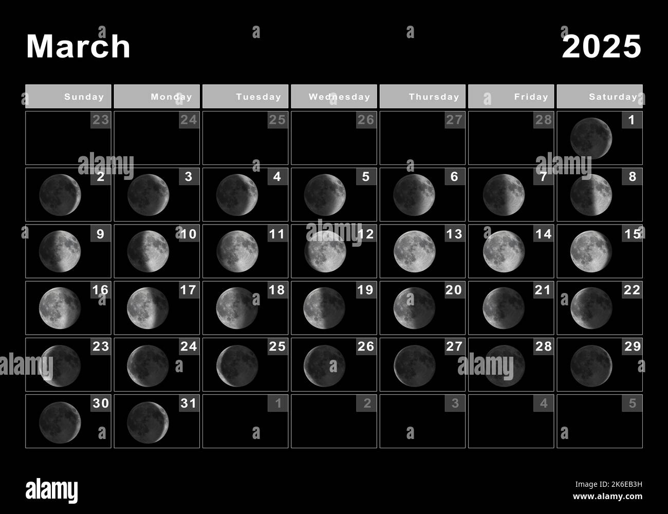 March 2025 Lunar calendar, Moon cycles, Moon Phases Stock Photo Alamy