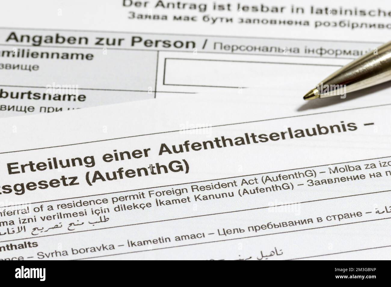 Application For A Residence Permit, Form, Biros Stock Photo - Alamy