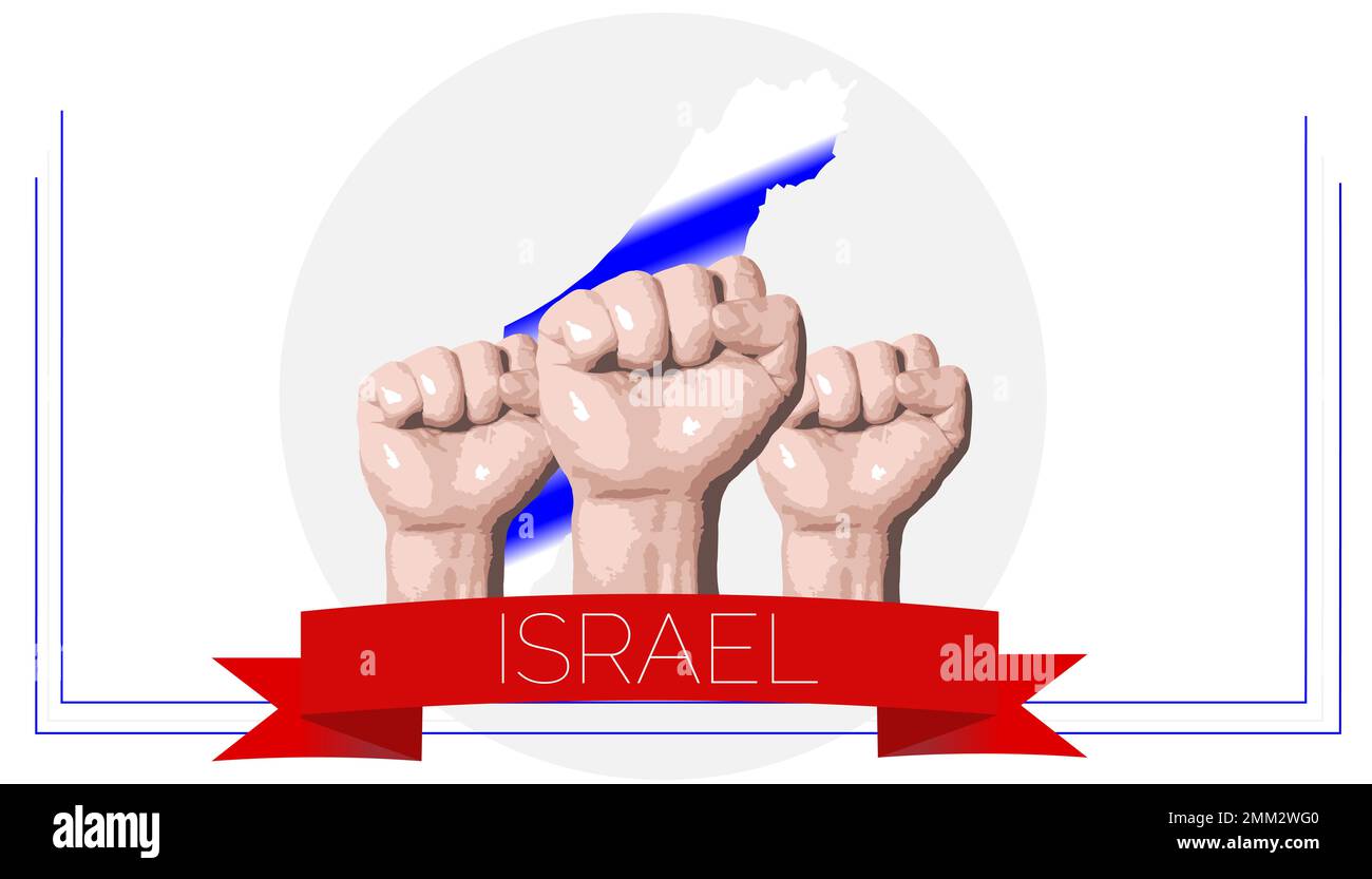 Israel national day, fists raised against the background of the country