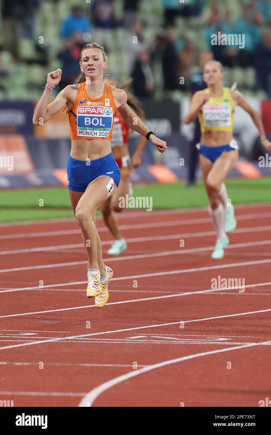 Femke BOL at the finish line in the 400m Hurdles Final at the European ...