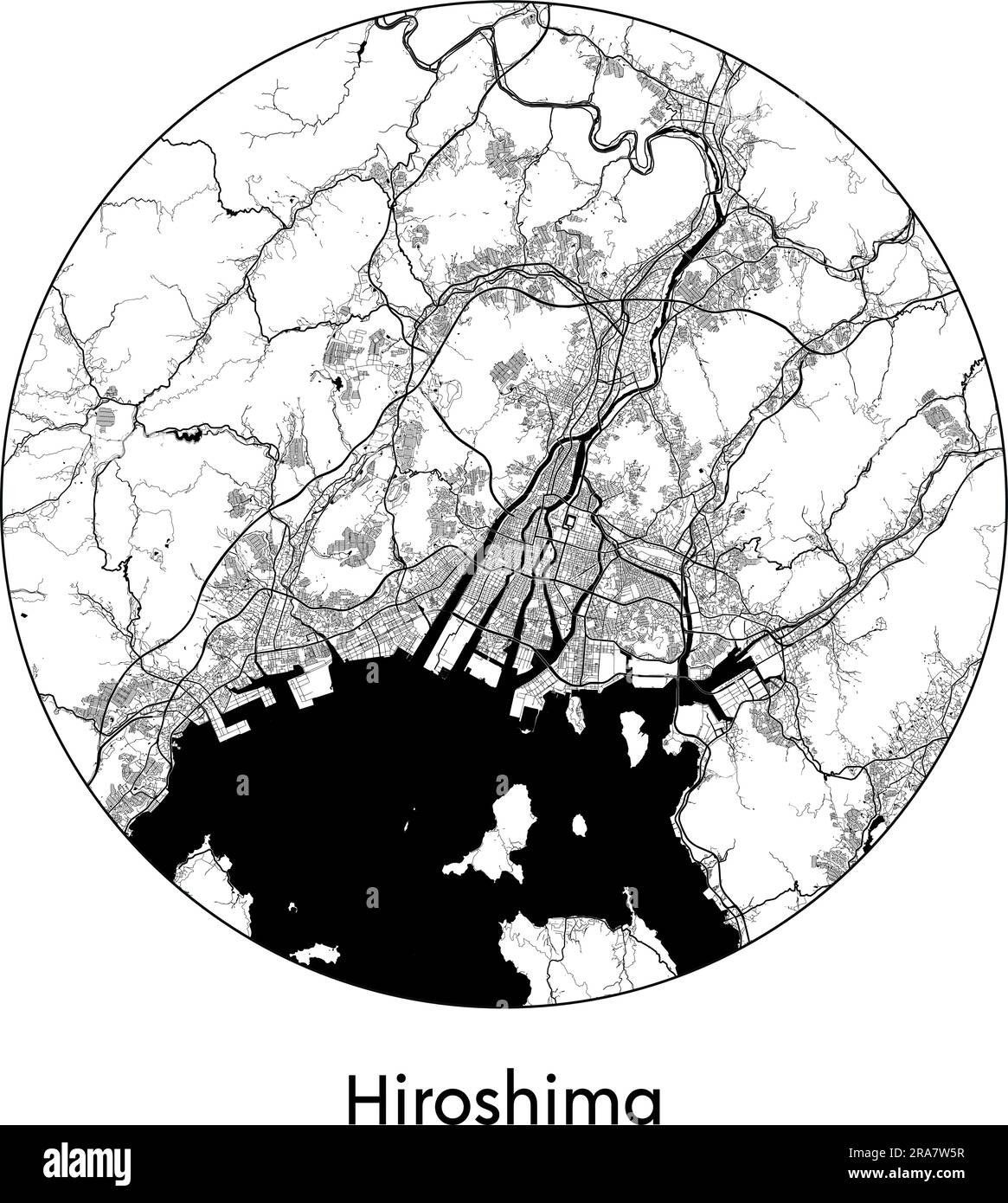 City Map Hiroshima Japan Asia vector illustration black white Stock ...