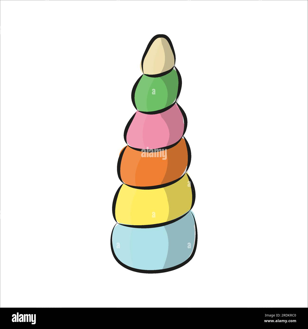 Rainbow Unicorn Horn Pastel Colored Doodle Style Vector Illustration