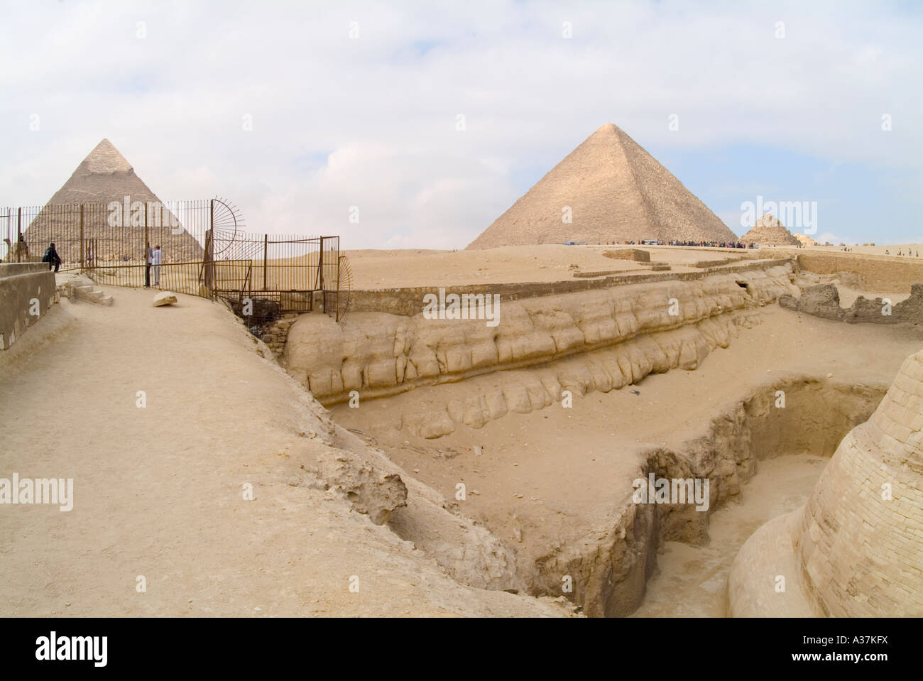 Giza Pyramids Of Khufo Cheops Khafre Chefren Plateau View From Back Side Of Sphinx Cairo Egypt 