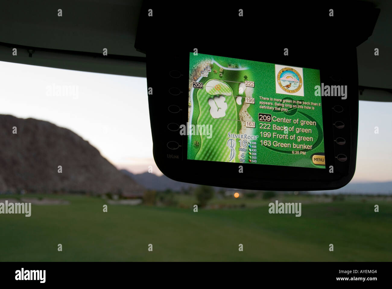 GPS distance finder on golf cart Stock Photo Alamy