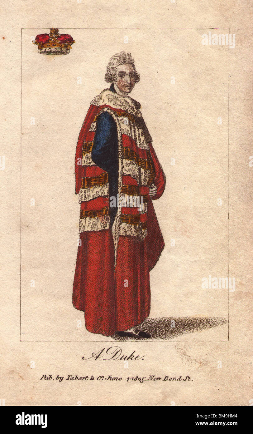 A Duke In Parliamentary Robes Of Crimson Cloth With Four Guards Of