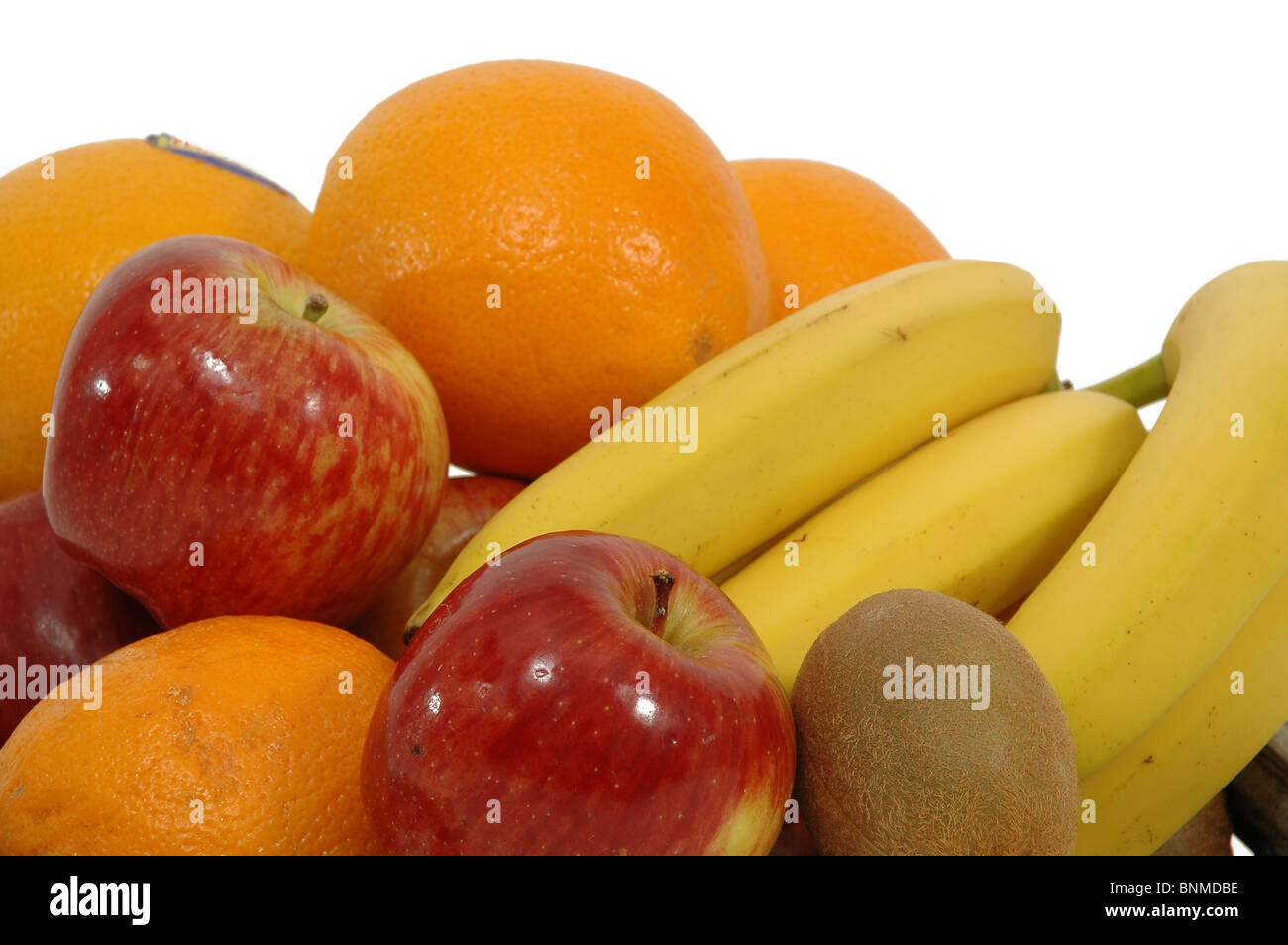 Pile Of Fruits On White Background Oranges Apples Bananas And Kiwis