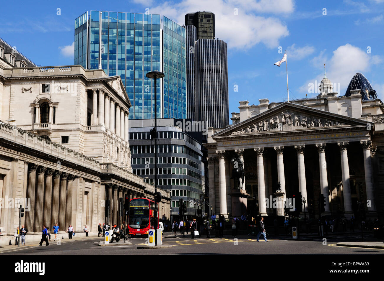 The Bank of England and Royal Exchange, Threadneedle Street, London ...