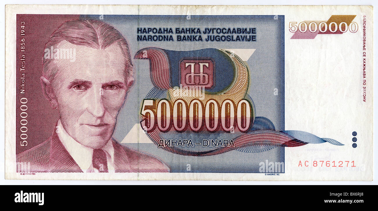 Money Finance Banknotes Yugoslavia 5 Million Dinar Yugoslavian