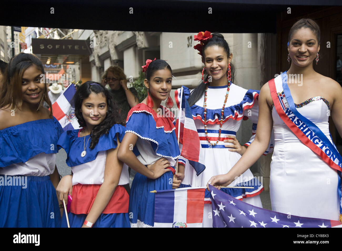 Hispanic Day Parade, New York City. Young women represent the Dominican